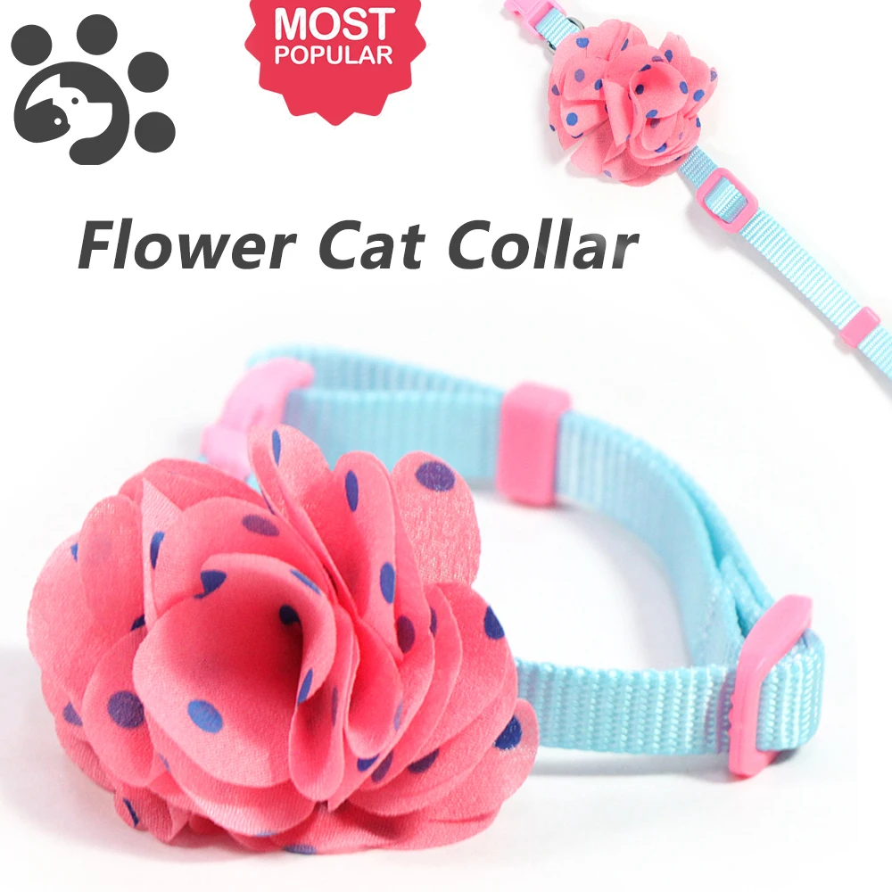 Flower Cat Collar for Kitten Puppy Pink Dog Nylon Necklace Tie Collars Quick Release Small Dog Cat Pet Collars Blue Lead MP0031