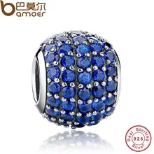 Luxury 925 Sterling Silver Pave Light Blue Crystal Ball Charm Fit Original Bracelet With Clear Cubic Zirconia PAS071