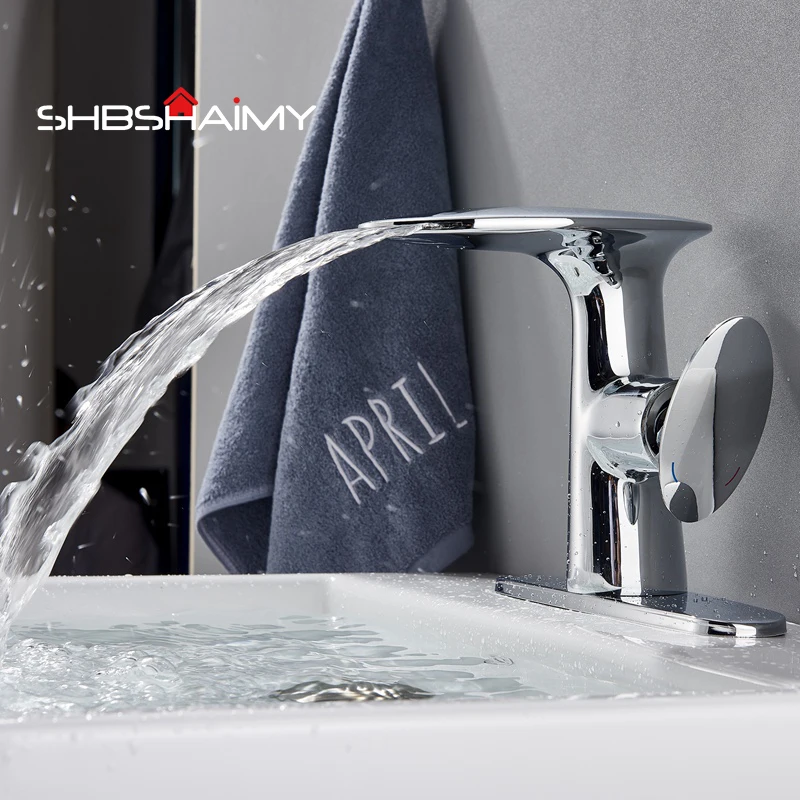 

Deck Mounted Chrome Polished Bathroom Basin sink Faucet Cold and Hot Water Mixer Single Handle Bathroom Tap(with cover plate)
