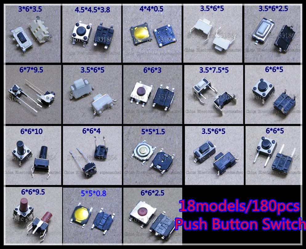 18 Models 180 Pcs Smd Dip Micro Switch For Laptop & Lcd Monitor Power