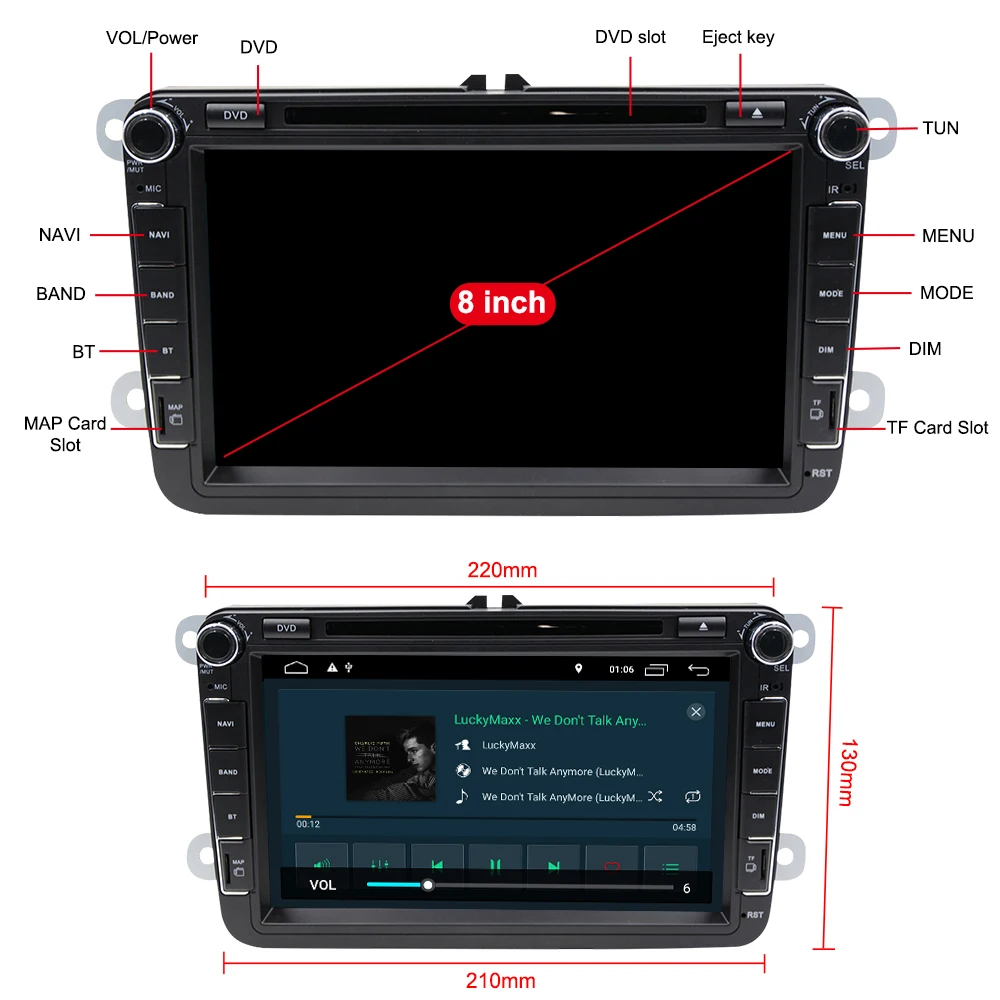 Eunavi 2 Din четырехъядерный 8 ''Android 10 автомобильный dvd плеер для VW Tiguan Touran Passat B6 GOLF 5 6