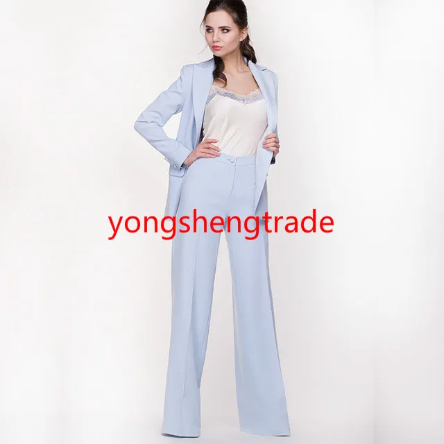 

Sky Blue Women Business Suits Formal Work Slim Office Uniform Styles 2 Piece JACEKT+PANT Custom Made Pants Suit 116