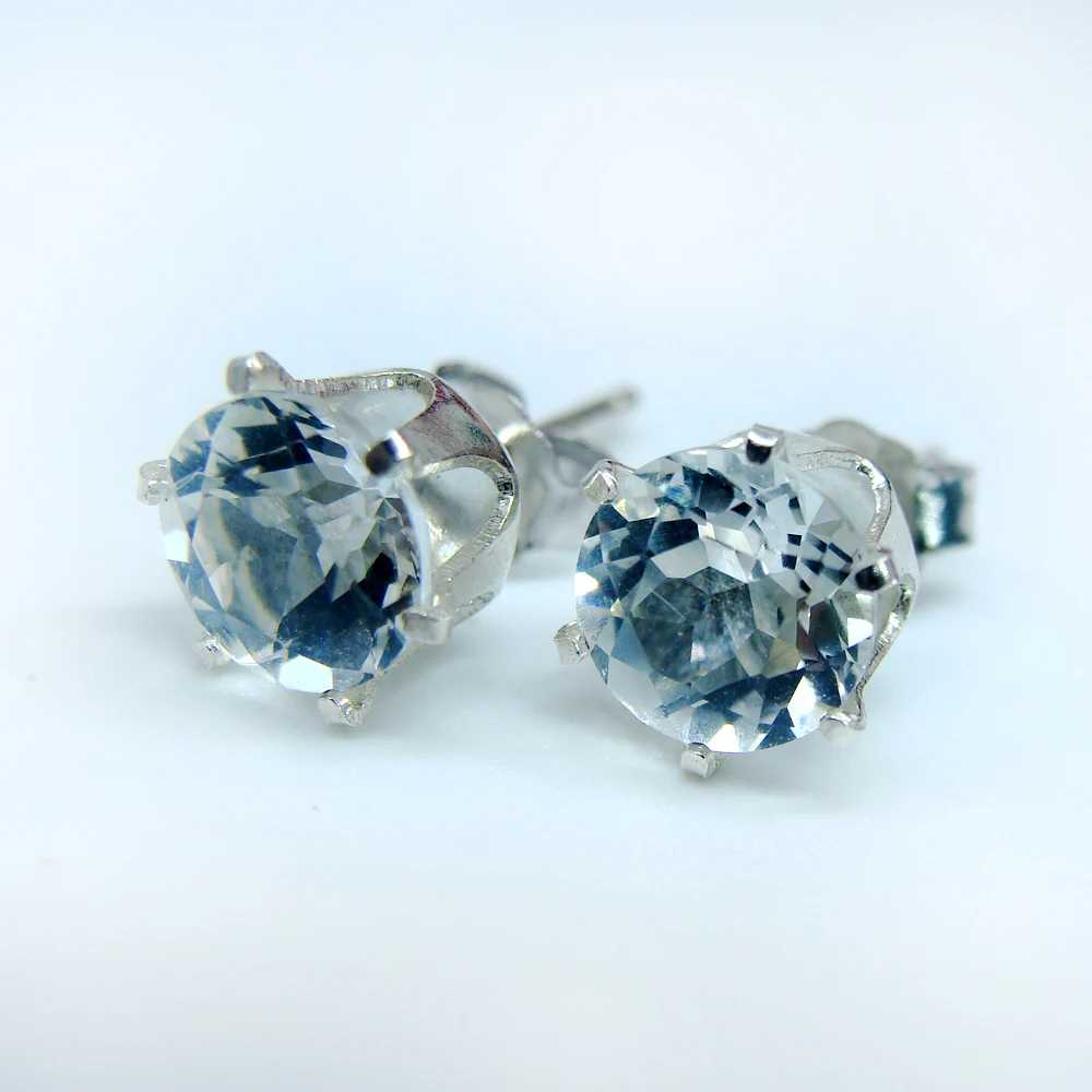 

5mm VS Natural aquamarine earring 925 Stering Silver girl jewelry Charm jewelry