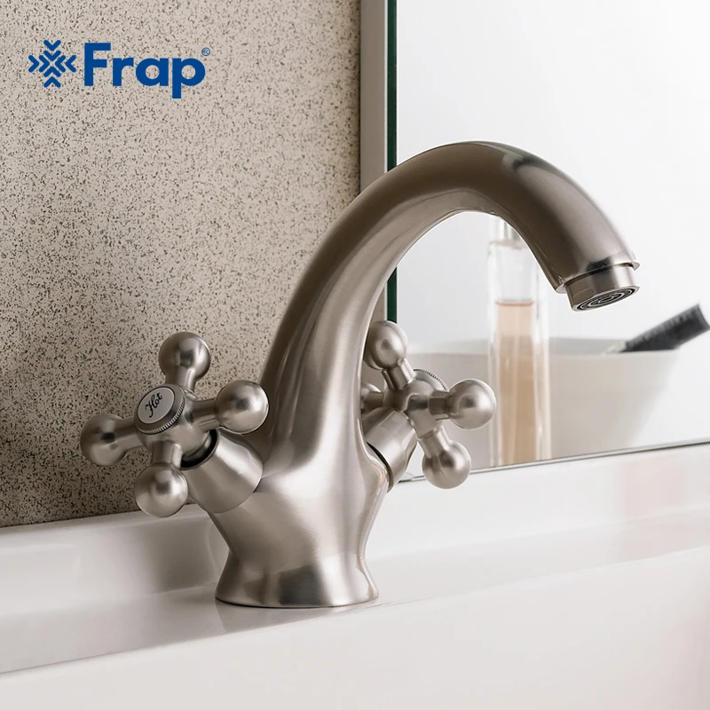 Frap Brass Body Nickel Brushed Bathroom basin faucets Two handles Retro color F1019-5 смеситель frap f1019 1