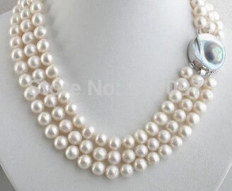 

LHX54013>>Genuine! 10mm 3row round freshwater pearls necklace