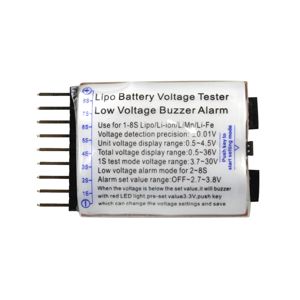 1-8S Lipo/Li-ion/Fe Battery Tester Voltage Tester 2 In 1 Detector Low Voltage Buzzer Alarm