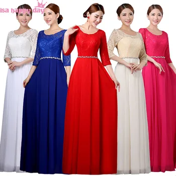 

vestidos de festa 2020 royal blue floor length half sleeve formal with beading mother of the bride lace evening gown W3229