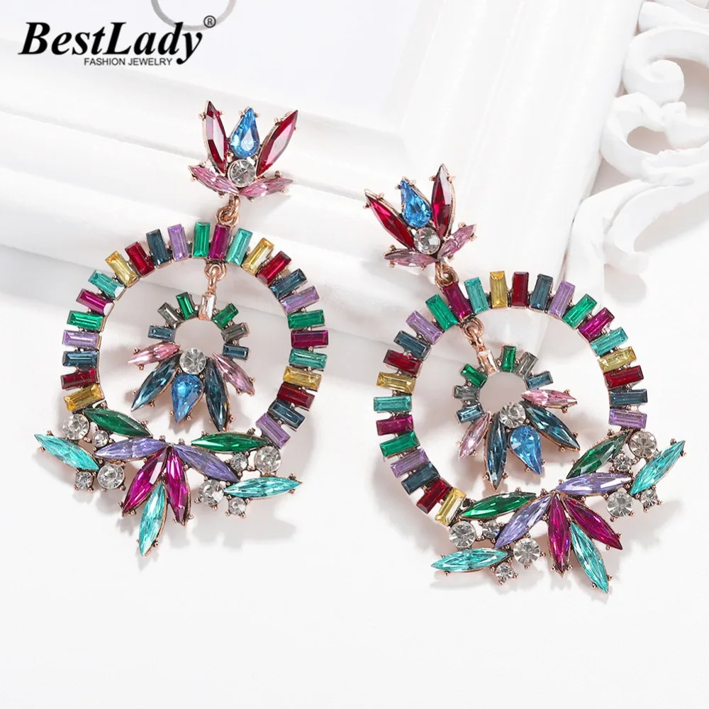 

Best lady Multi Color Wedding Glass Crystal Drop Earrings for Women New Design Luxury Shiny Fish Flowers Dangle Earring Party