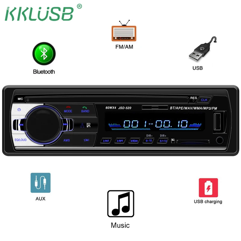 

Car Radio jsd 520 12V Bluetooth Car Stereo In-dash 1 Din FM Aux Input Support Mp3/MP4 USB MMC WMA AUX IN TF auto audio Player