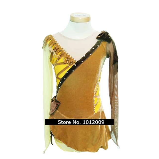 Cheap Customized Costume Ice Skating Figure Skating Dress Gymnastics Adult Child Girl Skirt Competition Rhinestone Brown