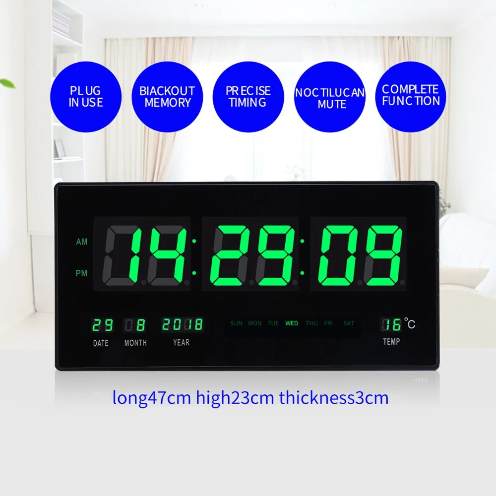  6-digit LED digital calendar wall clock with temperature display big numbers led Illuminate Livingr - 32966418390