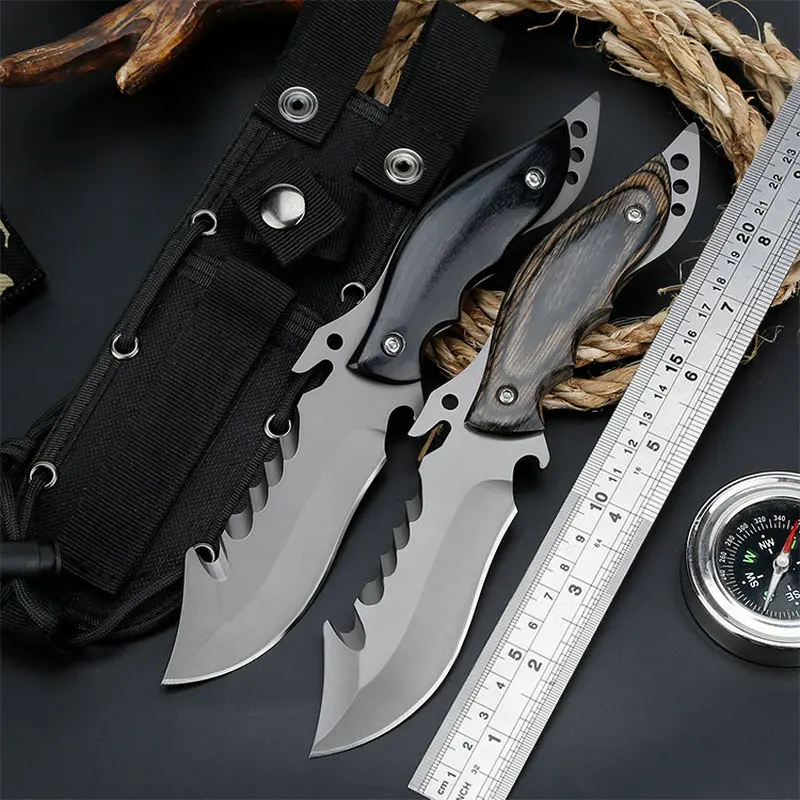 tactical fixed blade knife wood handle titanium outdoor camping hunting survival edc tools  (1)