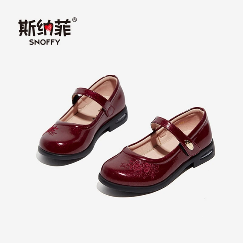 Весенняя кожаная детская обувь с вышитыми цветами; танцевальные туфли для девочек; цвет черный, красный; модные тонкие туфли принцессы для девочек; TX88 - Цвет: Red shoes girls