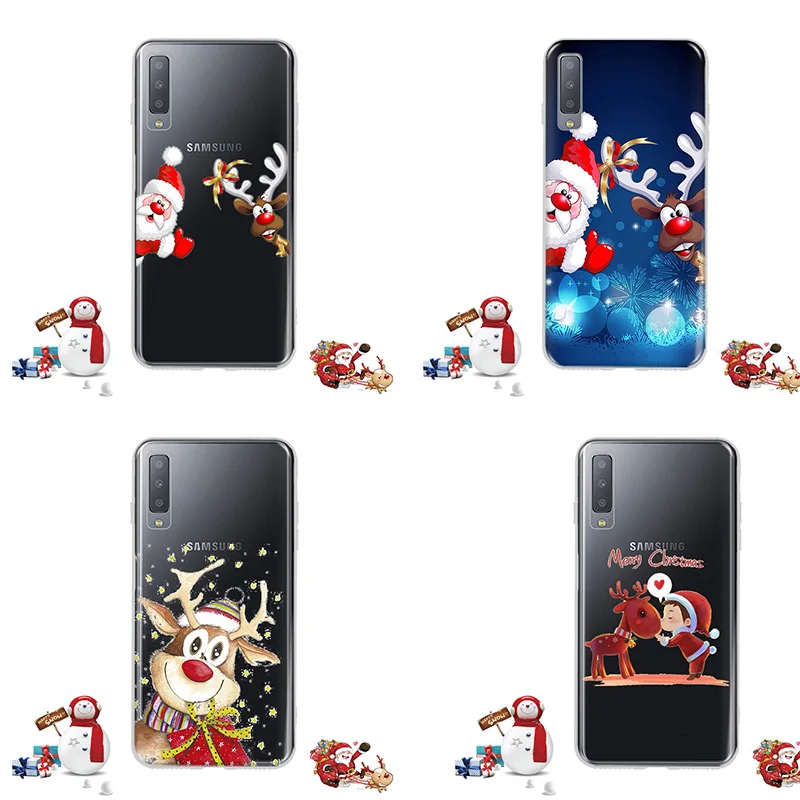 

Lovely Santa Claus Elk Case For Samsung Galaxy A7 2018 A750 Case Cartoon Christmas Painted Cover Soft Cases For Samsung A9 2018