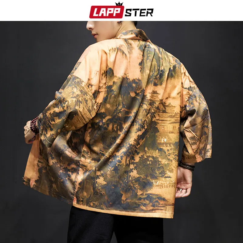 LAPPSTER Men Streetwear Kimono Jacket 2019 Mens Funny Print Colorful Japanese Kimono Coat Male Loose Summer Cardigan Plus Size LAPPSTER Men Streetwear Kimono Jacket 2019 Mens Funny Print Colorful Japanese Kimono Coat Male Loose Summer Cardigan Plus Size