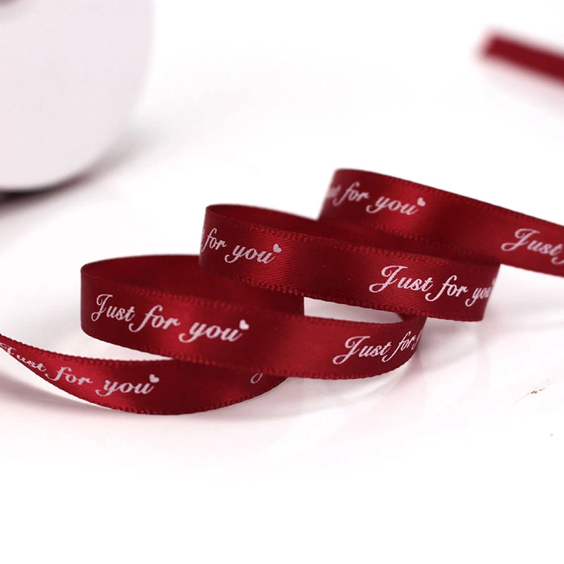 Red wine 5M/Lot Just For You Printed Polyester Ribbon 10mm Romantic Craft Ribbons for Handmade DIY Gifts Wrapping Decorations - Цвет: Red wine