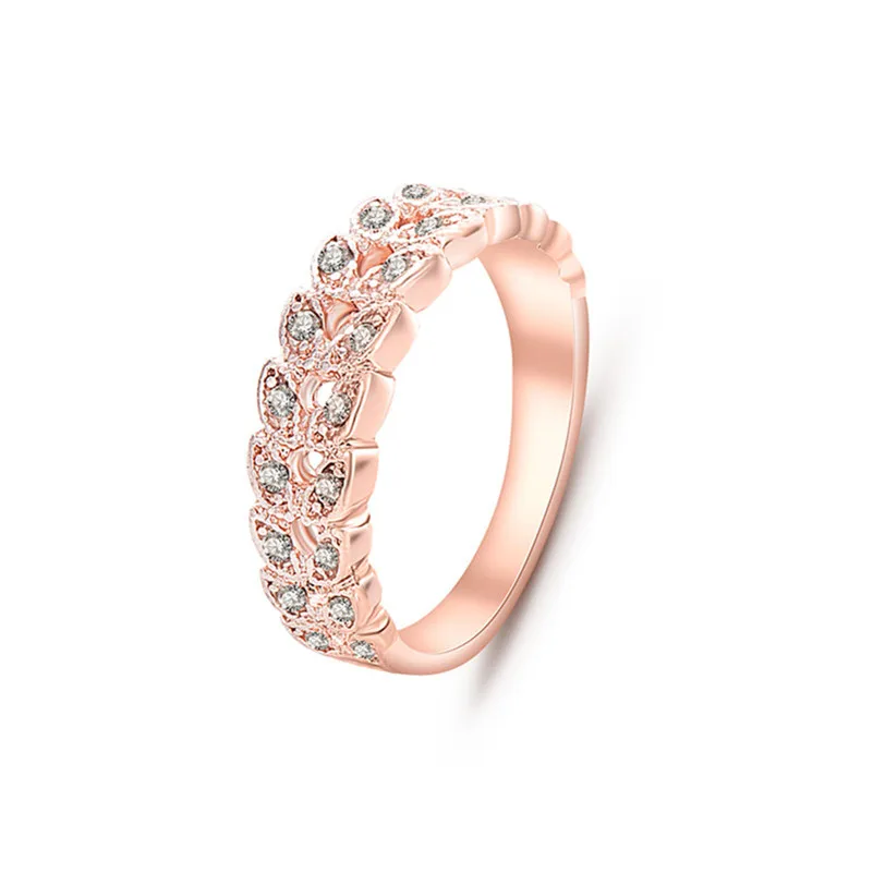 

Classic Wedding & Engagement Crystal Leaf Ring Rose Gold Color Fashion Zriconia Jewelry For Women Party Gift Accessories nj92
