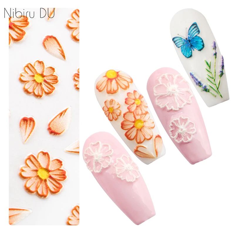 5D стикер для дизайна ногтей, 20 видов конструкций, цветок, серия, Бабочка, акриловая Выгравированная самоклеющаяся наклейка, сделай сам, украшения для переноса ногтей