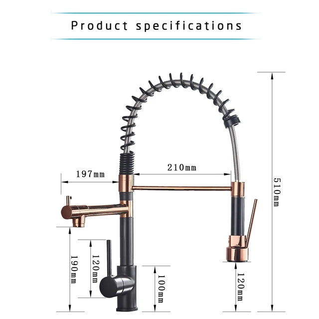 Rozin Black and Rose Golden Spring Pull Down Kitchen Sink Faucet  Hot & Cold Water Mixer Crane Tap with Dual Spout Deck Mounted 2