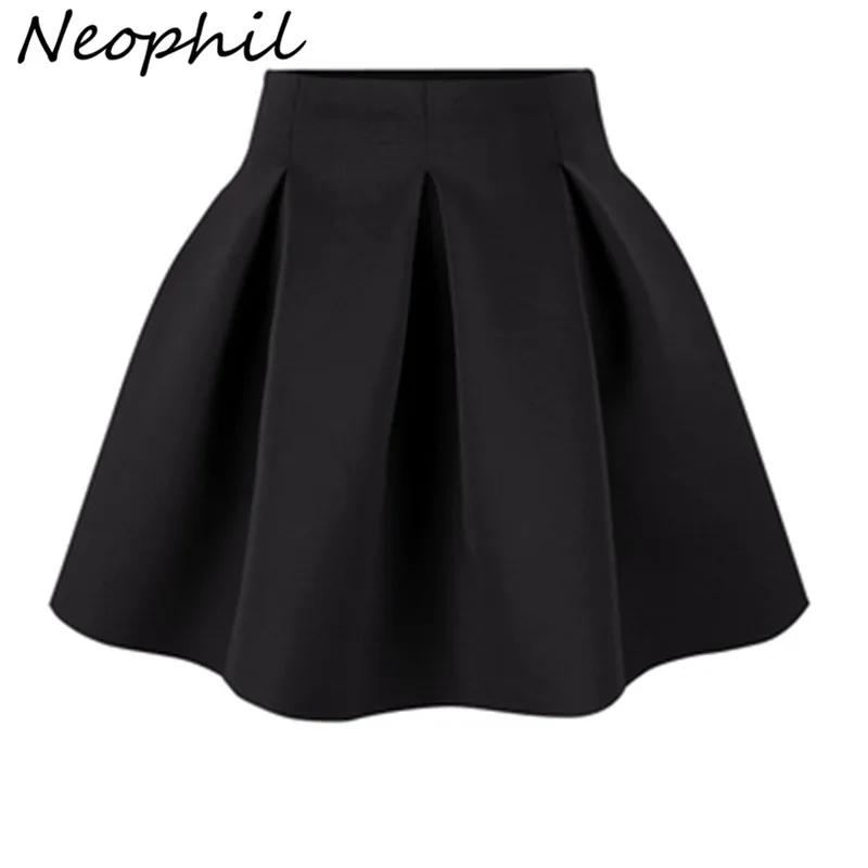 

Neophil 2016 Winter Black Red High Waist Plus Size Pleated Space Cotton Ball Gown Short Mini Skirts Girls School Work Wear S0906