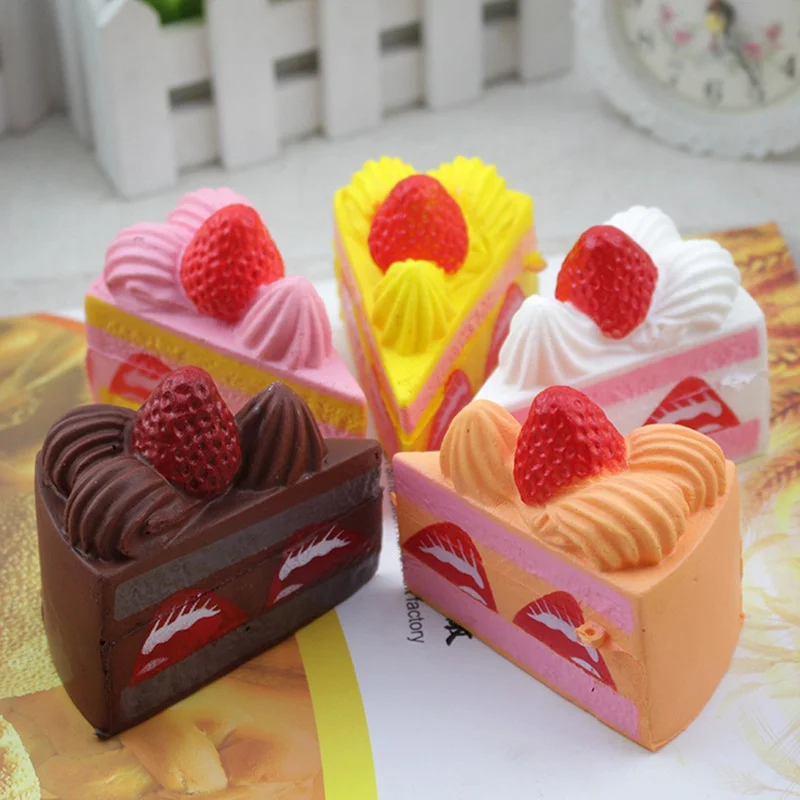 Kawaii Сжимаемый красочный вкусный клубничный торт супер медленно поднимающийся