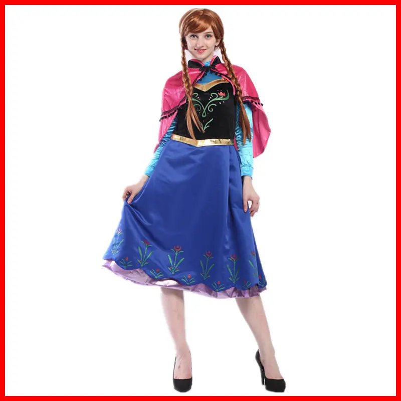 New Snow Queen Princess Anna Made Cosplay Costume For Adult Womens With Cloak Coronation Dress Plus Size XXL Drop Shipping |