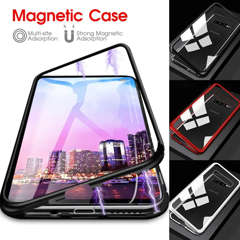 

Luxury Magnetic Adsorption Phone Case For Samsung Galaxy S10 S8 S9 S10 Plus Note 8 9 Metal Magnet Absorption Tempered Glass Case