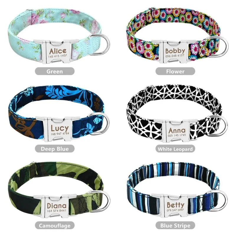 

Hot Sale Handmade Dog Collar with Metal Buckle Silver Personalized Pet ID Collar Leash Set Pet Lover Gift for Puppy Dog Bandana