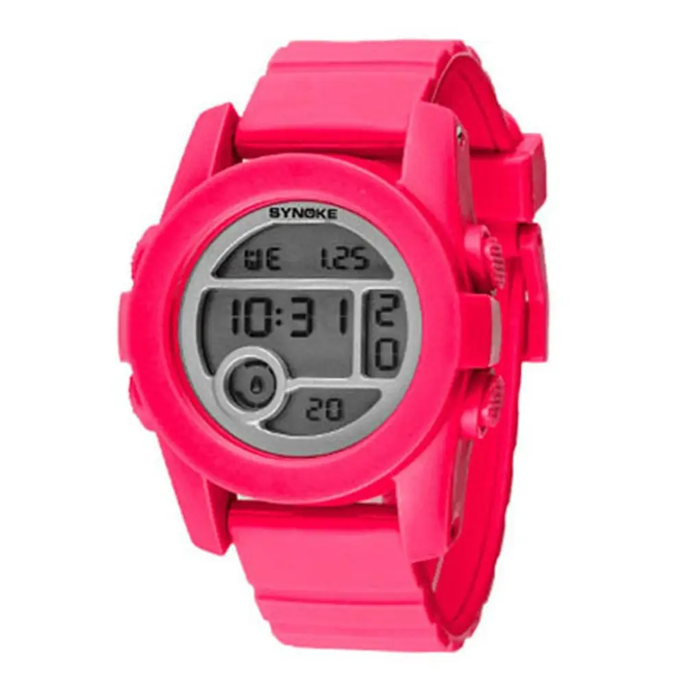 Дети Водонепроницаемый светодиодный цифровые часы ярких цветов Резиновый Ремешок модные часы для мальчиков и девочек - Цвет: Розовый