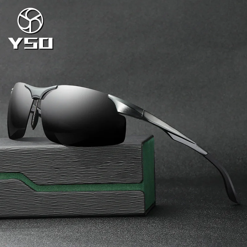 

YSO Sunglasses Men Polarized UV400 Aluminium Magnesium Frame Sun Glasses Driving Glasses Semi Rimless Accessories For Men 8003