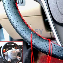 Diy couro do plutônio auto volante do carro capa de costura à mão costurado à mão com agulha de rosca 38cm tampas de volante respirável