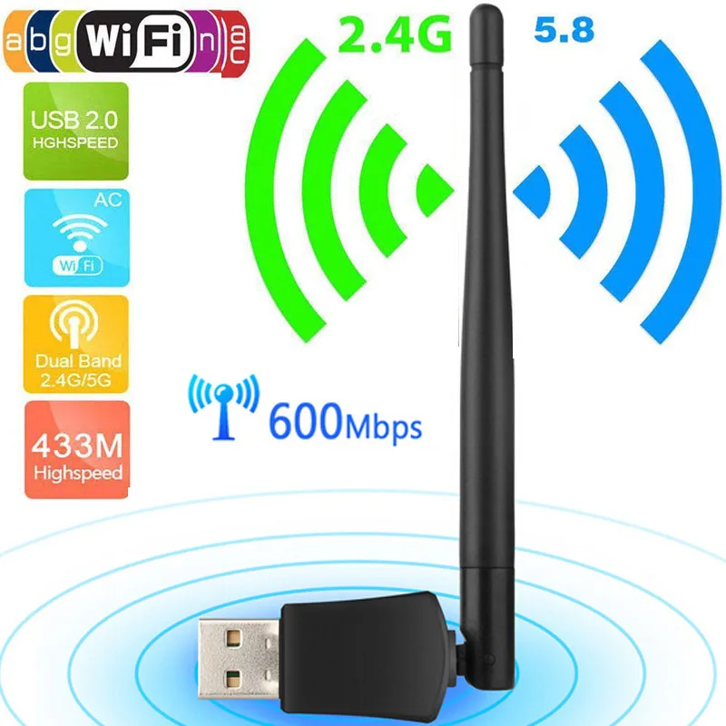 Dual Band 600 Мбит/с 5 ГГц 2,4 ГГц Wi-Fi антенна с USB Dongle Беспроводной адаптер LAN 802.11ac/a/b/g/n5/2,4 ГГц для Windows Desktop/ноутбука