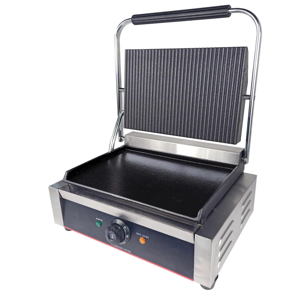 

Smokeless Single Electric Griddle With Grooved Plates Meat Steak Sandwich Griddle Household Contact Grill