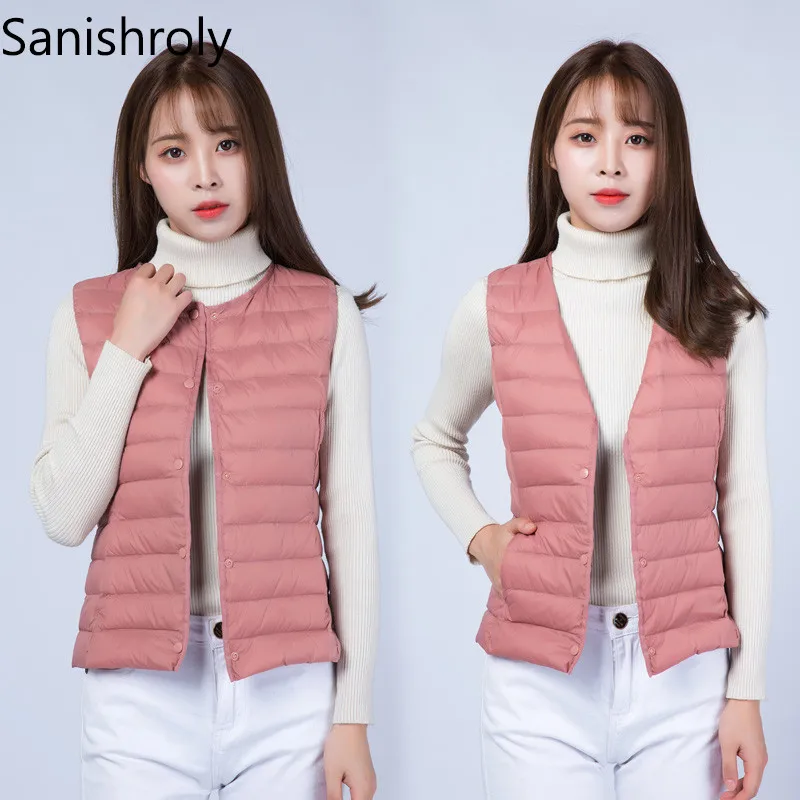 

Sanishroly Two Wear Autumn Women Ultra Light Down Vest Duck Down Waistcoat Parka Female Short Sleeveless Jacket Plus Size SE960