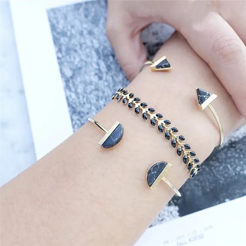 2019 New Women Men Fashion Bracelet Creative Leaves Wheat Ears Round Summer Beach Open Bracelet 3 Piece Set #E03 (2)