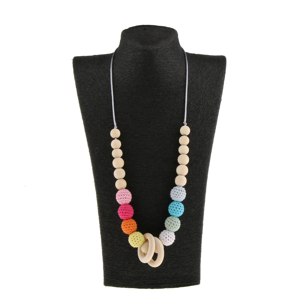 1Pc Wooden Crochet Beads Necklace Teether Baby Chew Grasping Nursing Teething Toy for Babies Infant Toddlers
