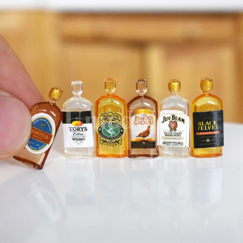 1/12 Dollhouse Miniature Wine Whisky 6PCS OB11 BJD Doll Food Drink Pretend Play Kitchen Accessories Toy