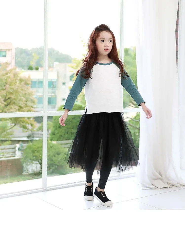 fashion girls leggings with long mesh skirt pants black teenagers baby kids leggings for girls 2017 spring autumn children pants clothing (30)