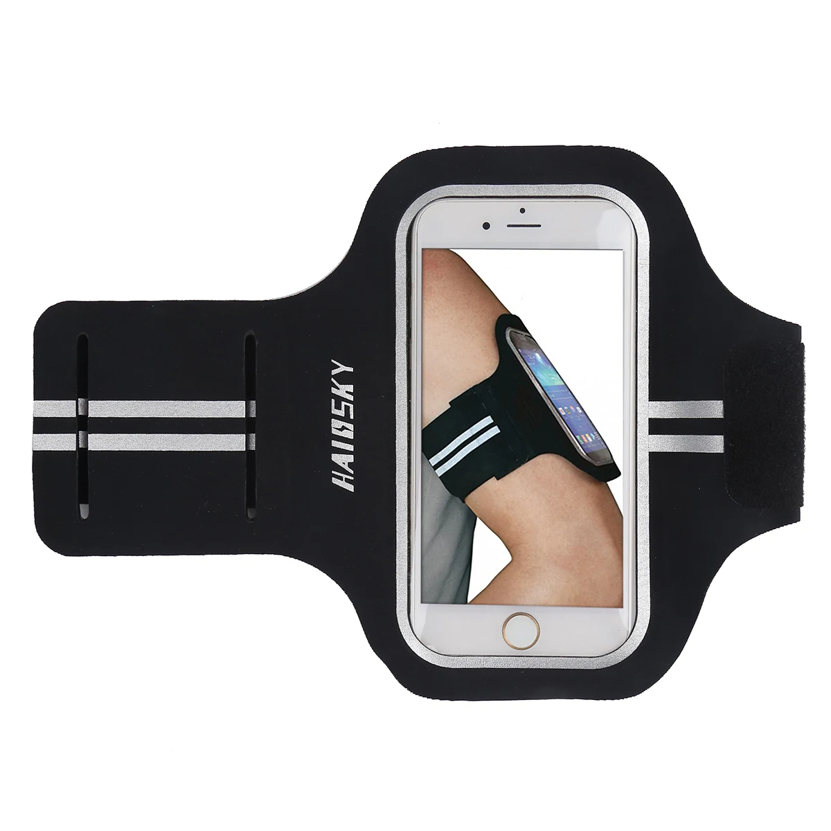 HAISSKY 5,2 универсальная спортивная нарукавная повязка-чехол для бега для смартфона для iPhone X XS 6s 7 8 5 5S SE нарукавная повязка на руку чехол для samsung Xiaomi huawei - Цвет: Black