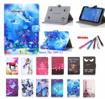 

Universal Cartoon Cover for Prestigio MultiPad Ranger 7.0 3G PMP3277 7 Inch Tablet Printed PU Leather Stand Case Free Pen