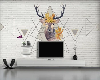 

beibehang 2018 new fashion Nordic modern minimalist deer head geometric brick wall TV background papel de parede 3d wallpaper