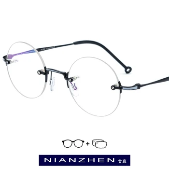 

Pure Titanium Eyeglasses Frame Women Small Vintage Round Myopia Optical Frame Rimless Prescription Glasses for Men Eyewear 9141
