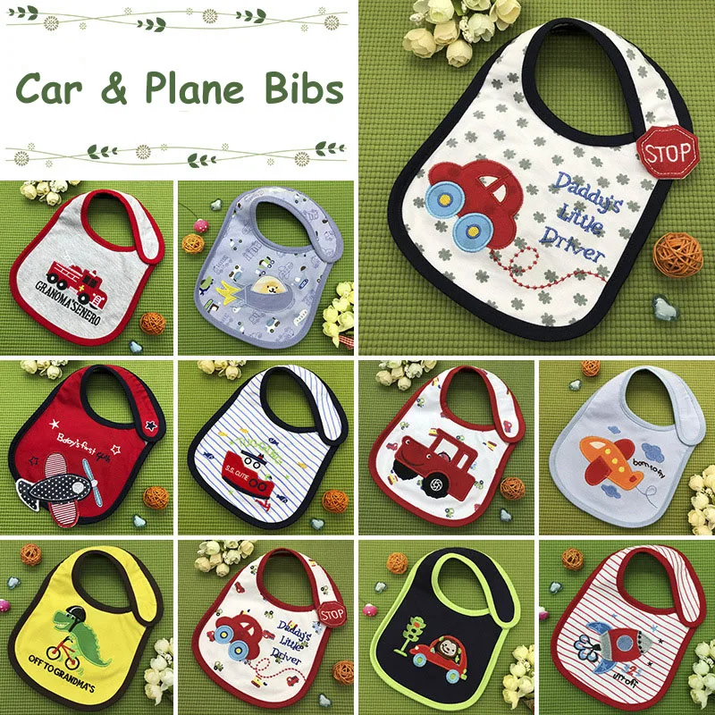 Boys Cotton Car Bibs Baby Waterproof Cartoon Plane Burp Cloth Kids