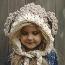 Милый подарок Детская шарфы-повязки теплые Подставки для фотографий зима вязаный шерстяной Кепки кроличья шапка вязаный шарф Headmade