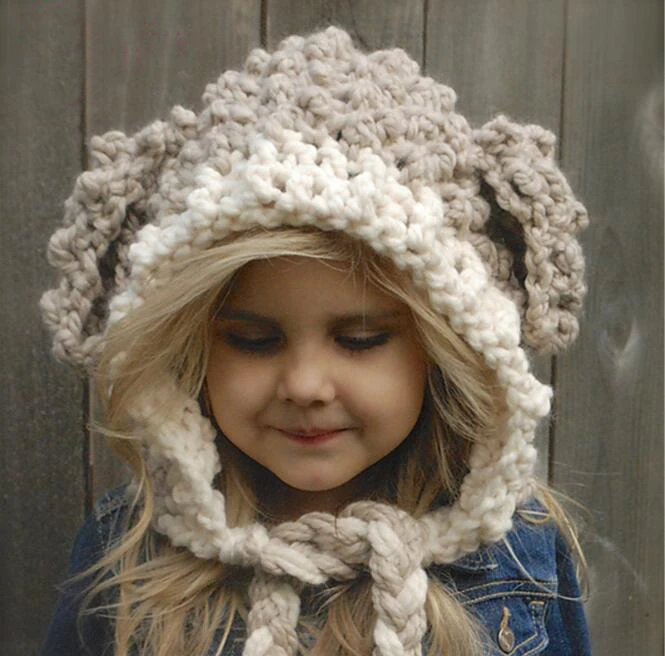

Cute Gift Children's Headband Scarves Warm Photography Props Winter Knitted Wool Cap Rabbit Hat Scarf knitted Headmade