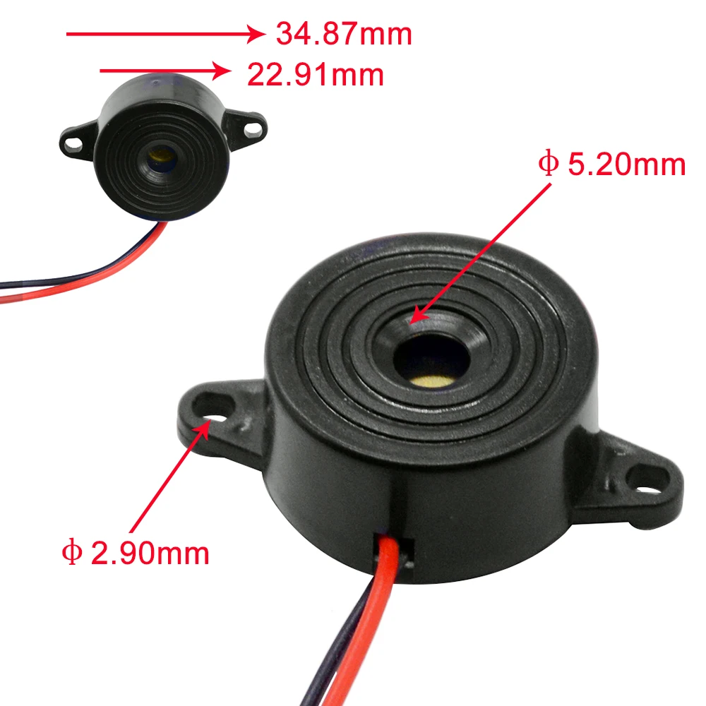 1PC 3-24V Black Nylon Piezo Electronic Buzzer Alarm 23x12MM 95DB Continuous Sound Beeper with Tin Plated Copper Wire