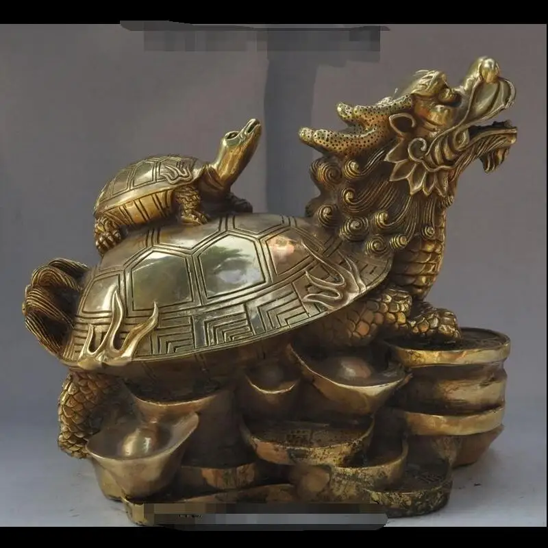 

88006254<<<13"china brass wealth yuanbao money coin longevity dragon turtle tortoise statue