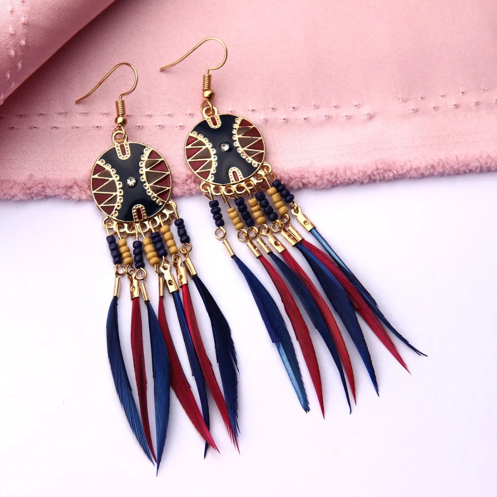 

Hesiod Fashion Feather Dangle Drop Earrings for Women Oil Painting Beads Colorful Wedding Earring