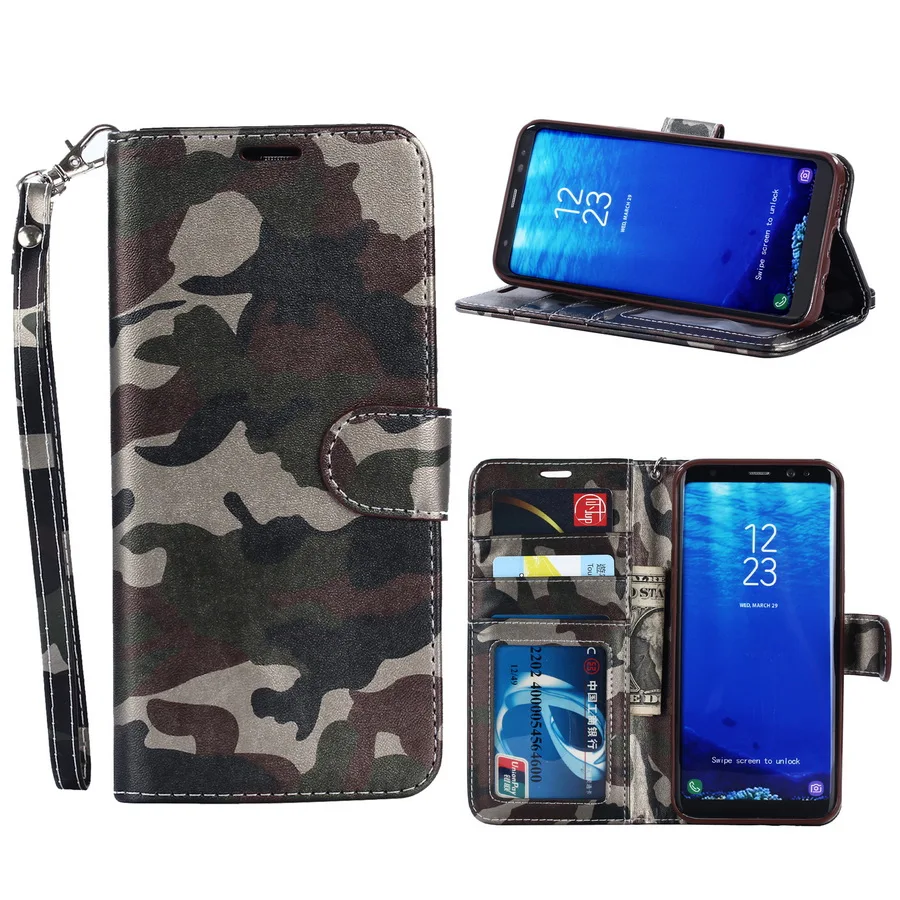 LANCASE For Samsung Galaxy S8 Case Army Camo Camouflage Leather Flip