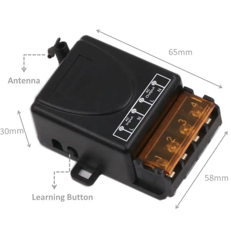 

433MHz Wireless Universal Remote Control AC220V 30A 1CH rf Relay Receiver and Transmitter for LED light/Motor/Pump/Farm/Wireless